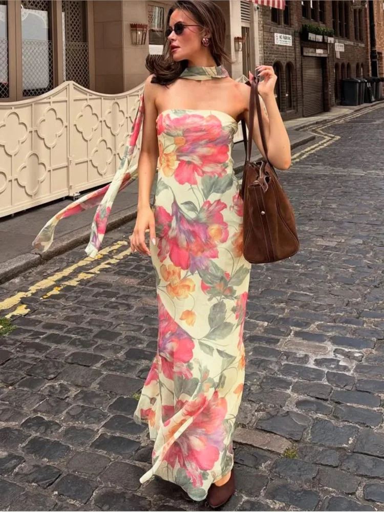 

Dresses 2026 Woman Bodycon fashion Package Hip Evening Dress Flower Printed Vestidos Sleeveless Robe Temperament Color Colorful