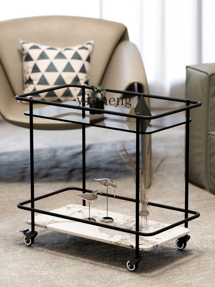 ZC Glass Movable Cart Sofa Side Table Side Cabinet Corner Table Eight-Immortal Table Stone Plate Bedside Coffee Table