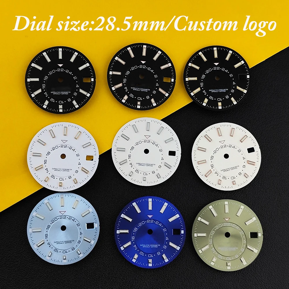 

Мужские часы с циферблатом NH35, 28,5 мм, циферблат с логотипом, зеленый циферблат с подсветкой, подходит для аксессуаров для часов с механизмом NH35