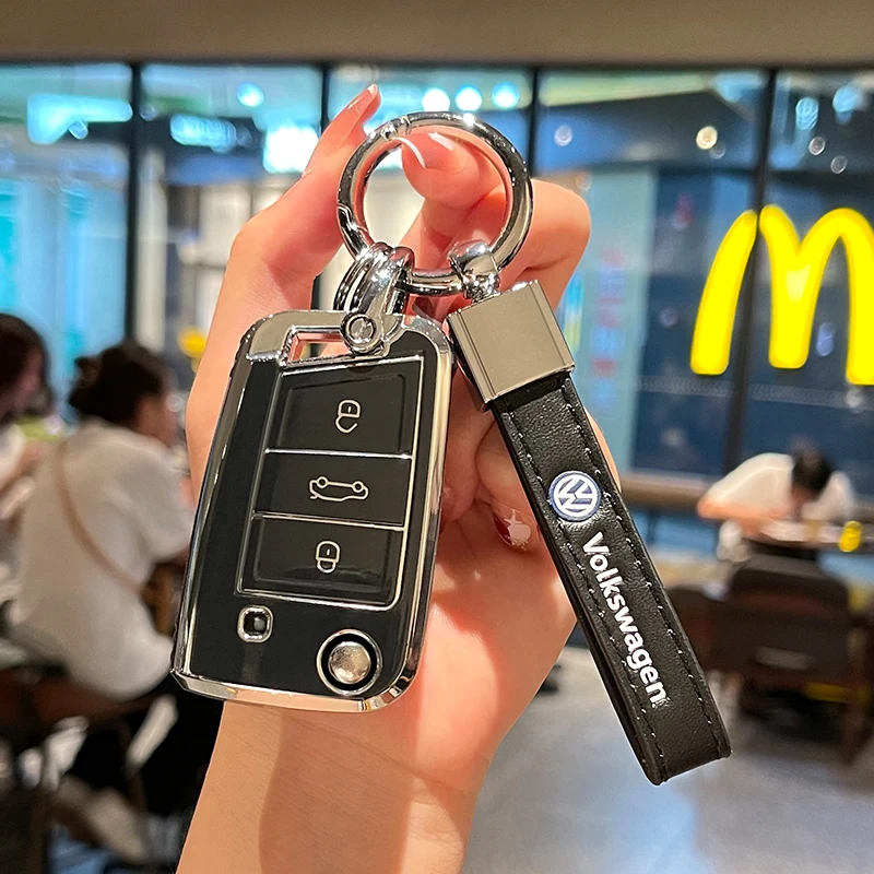 TPU Key Fob Cover with Keychain Lanyard For VW Volkswagen Accessories Atlas Golf GTI Jetta Tiguan Car Key Case Full Protection view 5