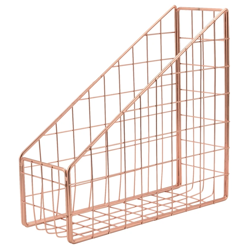 Rose Gold Electroplated Iron Book Holder Desktop Shelf File Magazine Book Stand Office Home Stationery Organizer Holder-A09G