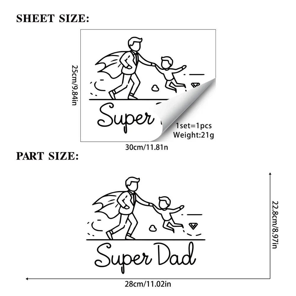 PVC Dad Wall Sticker for Living Room Bedroom Office Study Decorative Home Accent Superhero Theme Father Day PVC