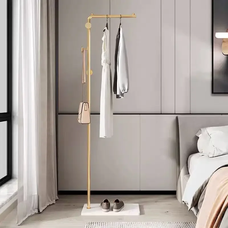 L Shape Nordic Clothes Coat Rack Living Room Iron Art Standing Coat Rack Indoor Slate Floor Gold Clothes Hanger Bedroom Hat Rack