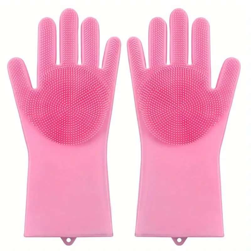 1 pair of silicone dishwashing gloves - waterproof kitchen cleaning magic gloves, multi-purpose housework insulation, alcohol-fr