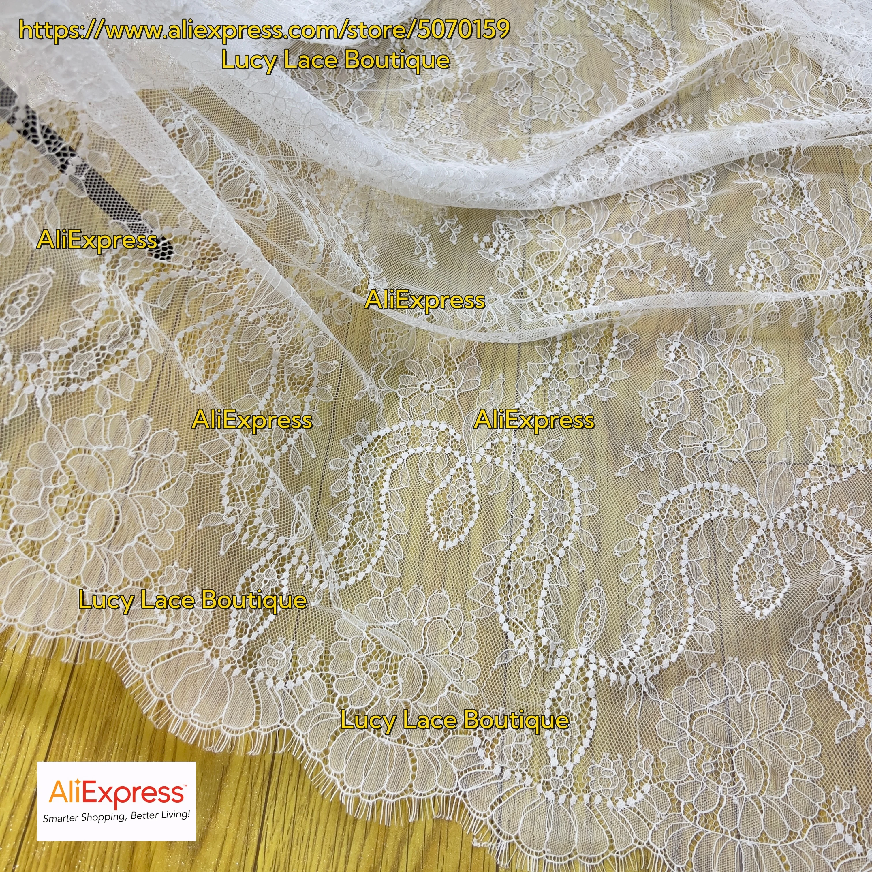 W1.5M L3M Exquisite Lightweight Sheer Lace Fabric, Intricate Hollow-Out Pattern, Soft & Skin-Friendly Wedding Lace Off White