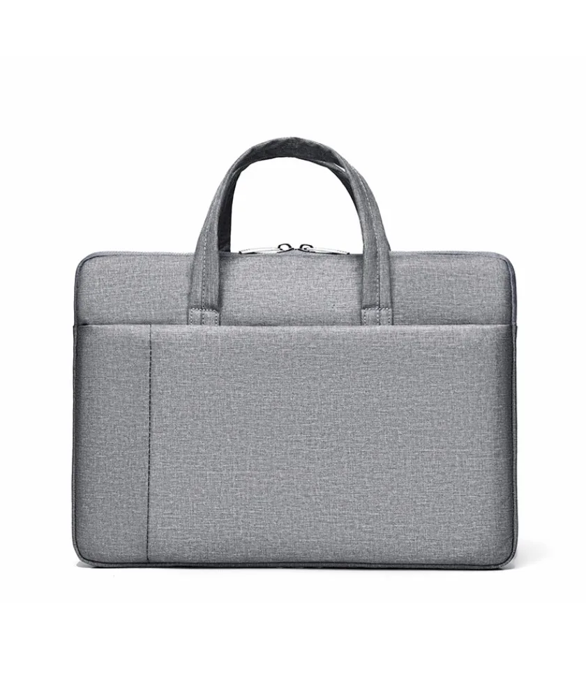 

Light Brown Canvas Laptop Sleeve With Top Handle Front Pocket Zipper Closure Slim Design For Work And Casual Use