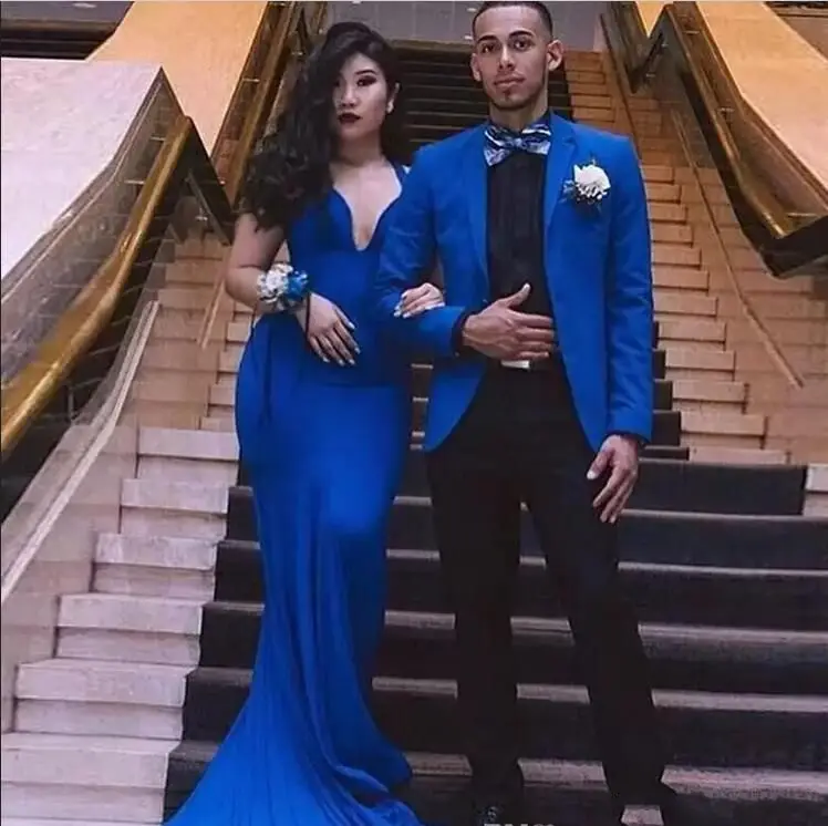 Đẹp Trai Xanh Hoàng Gia Áo Cưới Tuxedos Đỉnh Cao Ve Áo Ôm Vừa Vặn Chú Rể Tuxedos Thời Trang Nam Kinh Doanh Bữa Tiệc Tối Cộc Tay (Áo Khoác + Quần