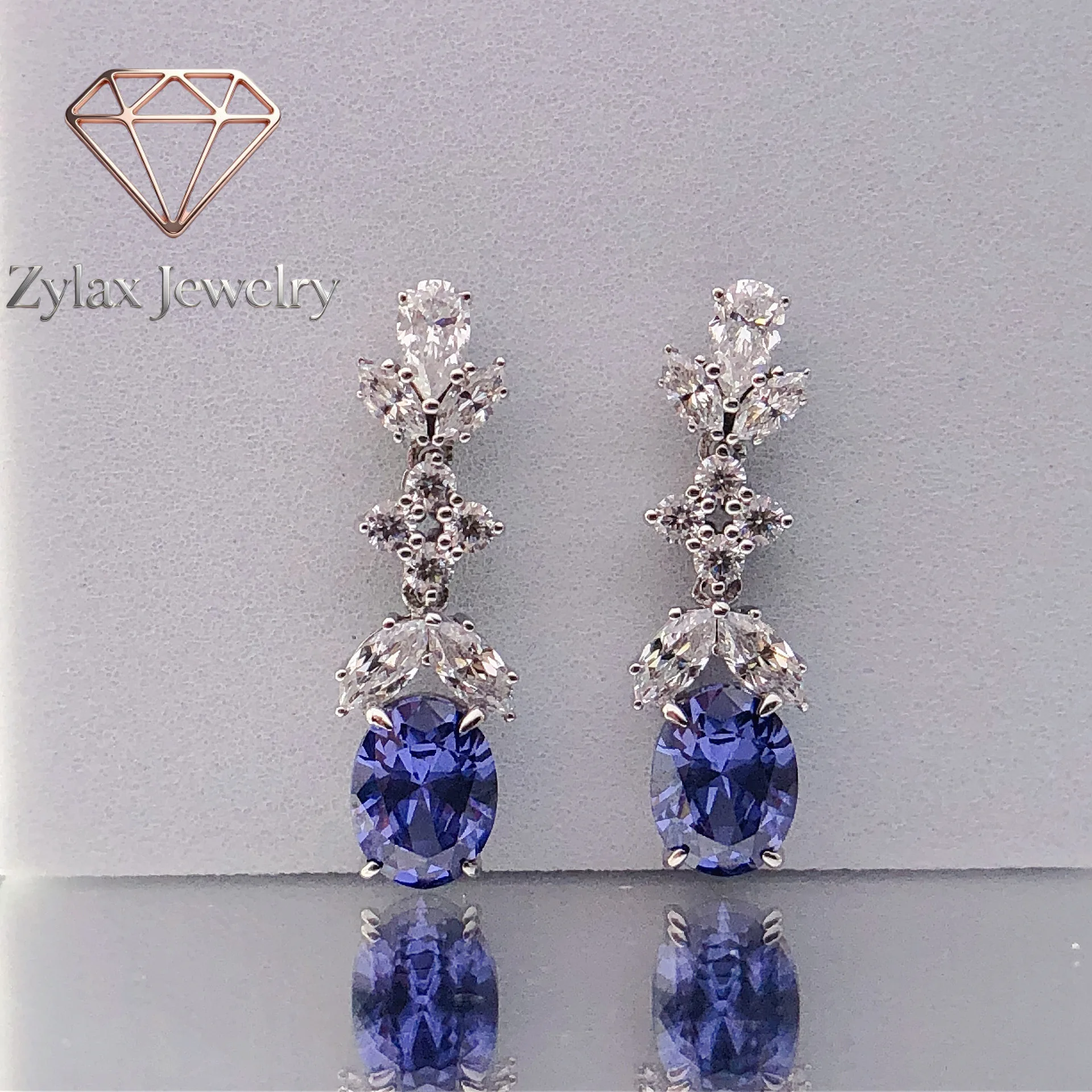 

Серьги Zylax Jewelry 1.5ct Oval для женщин, платина PT950 с синим/красным муассанитом формы маркиз, стильные и эффектные