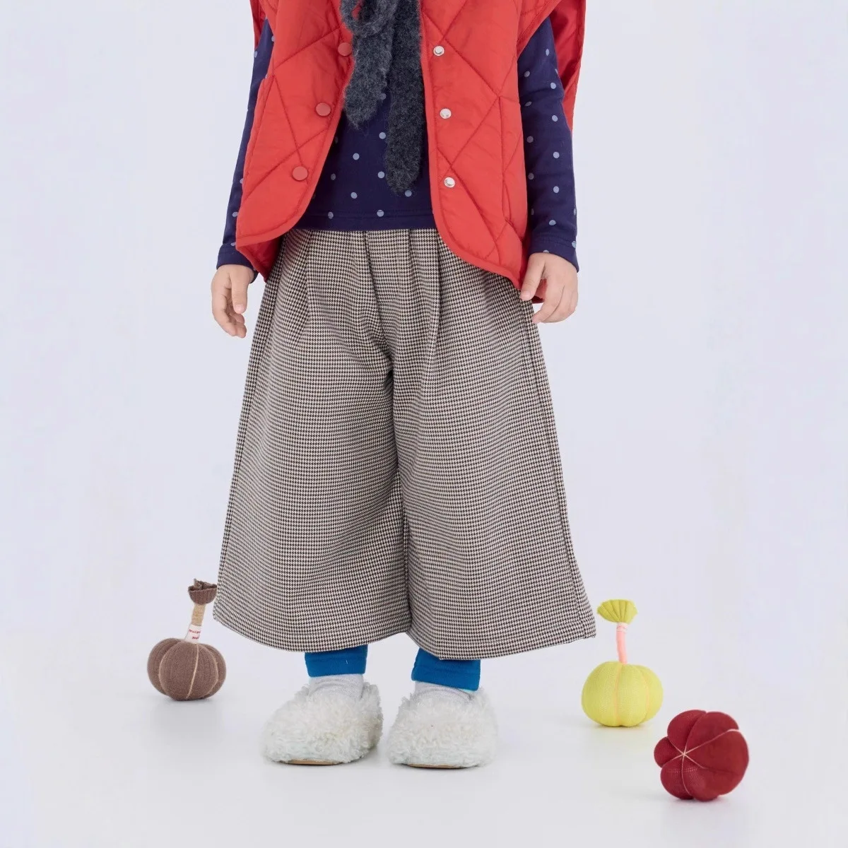 

Детские штаны для маленьких девочек в клетку в стиле ретро, флисовые штаны для маленьких девочек, новые зимние широкие штаны с эластичной резинкой на талии для маленьких девочек