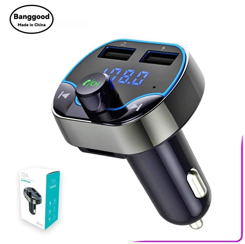 

T24 New FM Transmitter Fast Charge Voice Navigation Car Handsfree Phone Bluetooth MP3 Player
