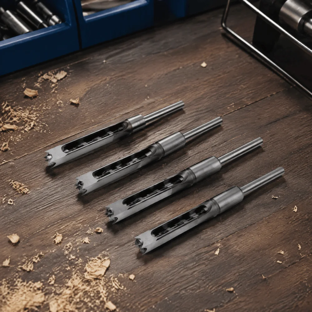 4pcs Bearing Steel Square Hole Drill Bits 11-12.7mm Sizes Mortising Chisel Type Wood Drilling Tools Countersink Design