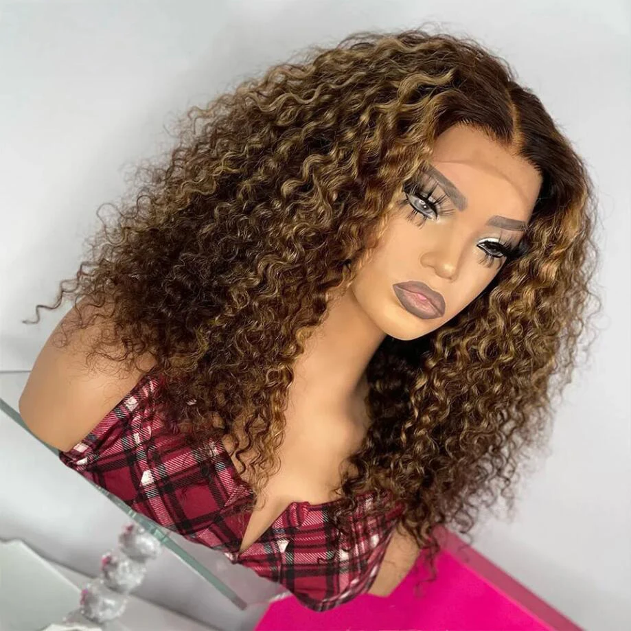 

Long Highlight Blonde Brown Kinky Curly 180Density Lace Front Wig For Black Women Babyhair Heat Resistant Preplucked Glueless