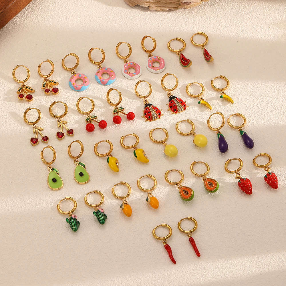 Modische Persönlichkeit Edelstahl-Ohrringe Damen Emaille Chili-Pfeffer-Kirsche Schmuck DIY Niedliche Accessoires – Detail 3