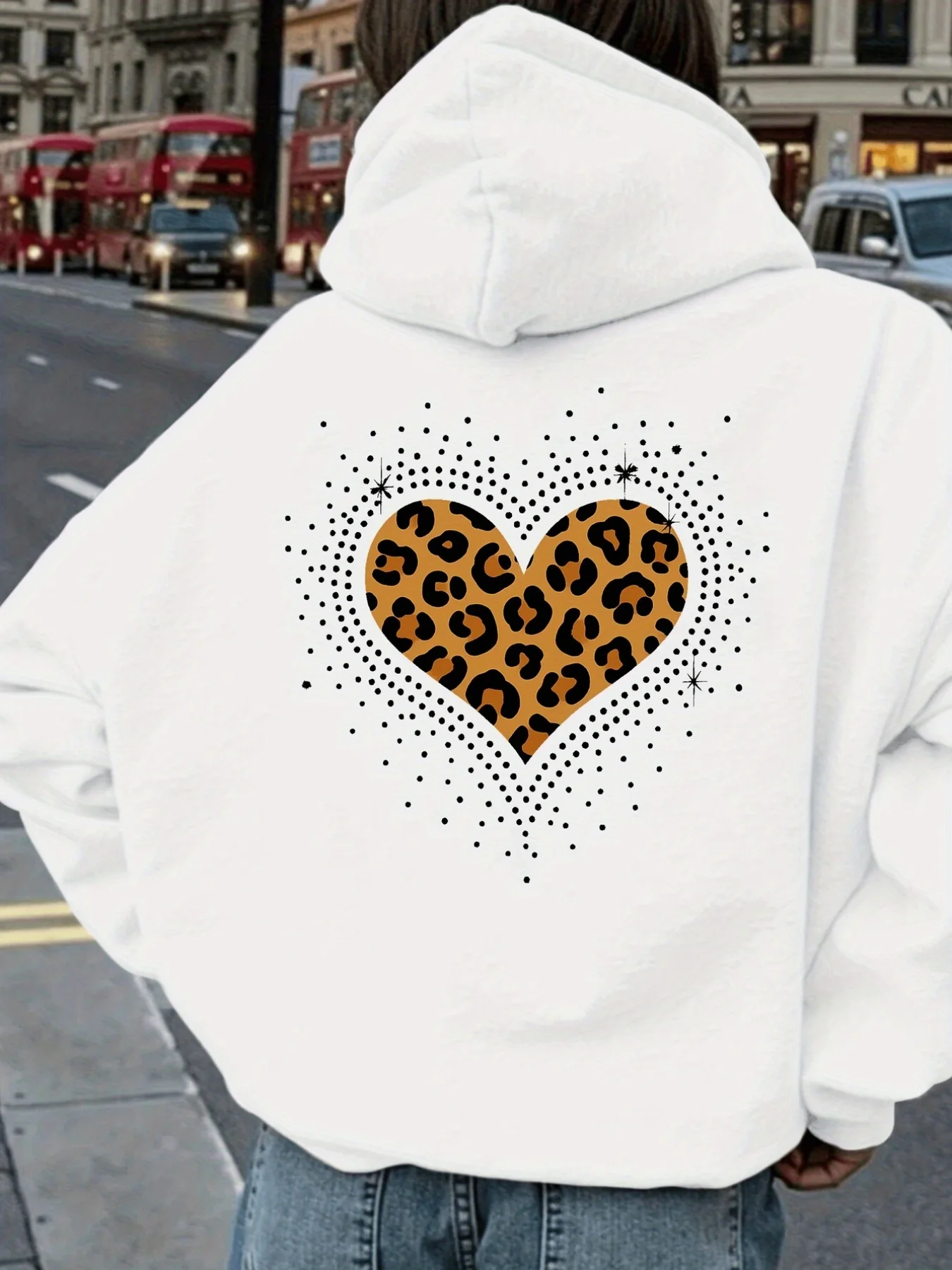 

Leopard Print Heart Graphic Printing Autumn and Winter Pure Cotton Men's and Women's Hoodies Casual Outdoor Street Sports Loose