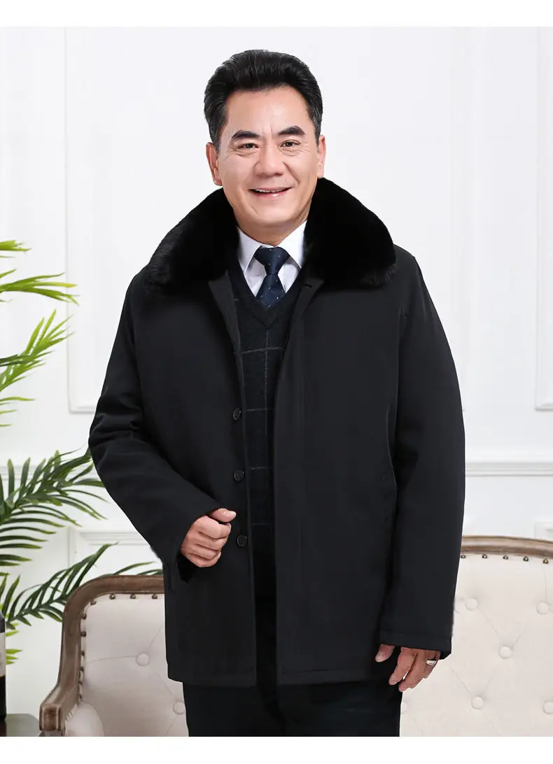 Men's Cotton Jacket Thickened Middle and Elderly Warmth Preservation Dad's Winter Removable Fur Collar  Clothing A261