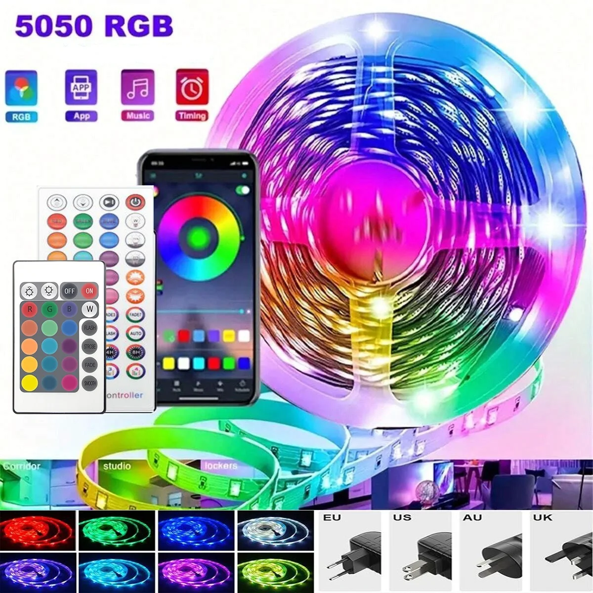 DC12V 2835/5050 RGB LED Strip Lights WiFi Flexible Ribbon Diy Music Sync Colors Changing Light Diode Led Lighting for Room Decor