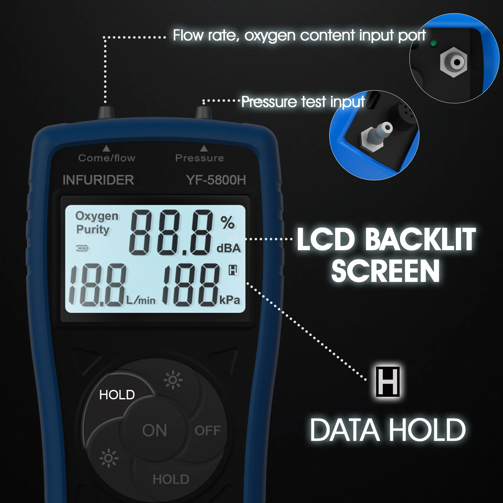 

Ultrasonic Precision PRO Ultrasonic Oxygen Detector Handheld Oxygen Detector Measures O2 Concentration, Pressure & Flow