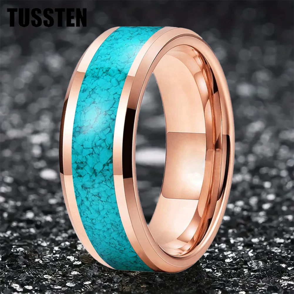 Dropshipping TUSSTEN 6/8MM Men's and Women's Wedding Tungsten Ring Fragmented Turquoise Inlaid Comfortable Fit