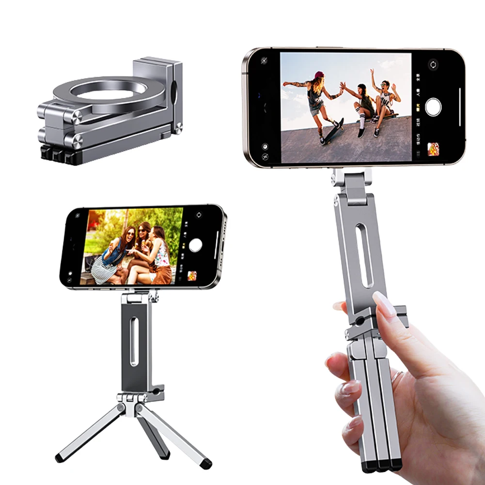 Portable Magnetic Phone Holder 360° Rotating Foldable Tripod Airplane Phone Bracket Aluminum Alloy Mobile Holding for iPhone 16