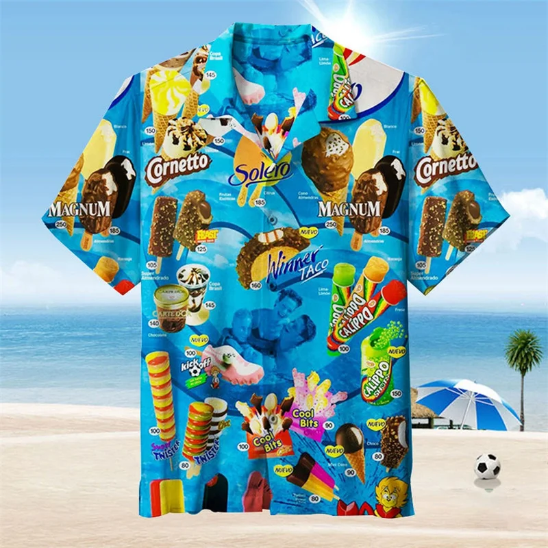 

Ice Cream Pattern Hawaiian Shirt Men Popsicle 3D Print Blouse Summer Beach T-Shirt Short Sleeve Lapel Tops Casual Aloha Shirts