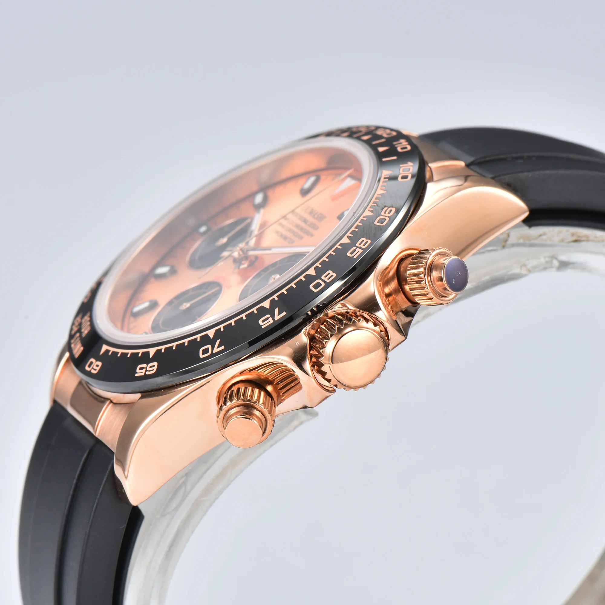 ساعة رياضية رجالية باللون الذهبي الوردي 39 ملم للرجال VK63 ساعة كرونوغراف من الفولاذ المقاوم للصدأ الياقوت مقاومة للماء 10ATM حافظة صلبة مضيئة