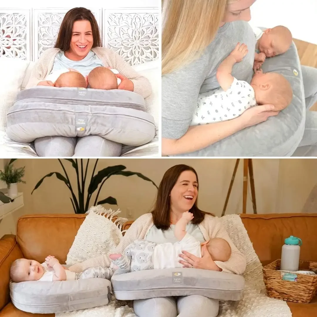 Nurse & Lounge Pillow (Grey) - Breastfeeding Pillow for Twins or Two Lounge Pillows 8 uses XS to Plus Size Woman