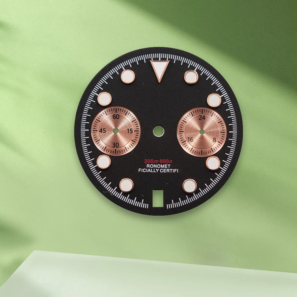 29.5mm logotipo s rosa panda vk63 mostrador 6 horas calendário sem mãos caber movimento vk63 verde luminoso relógio modificação acessórios