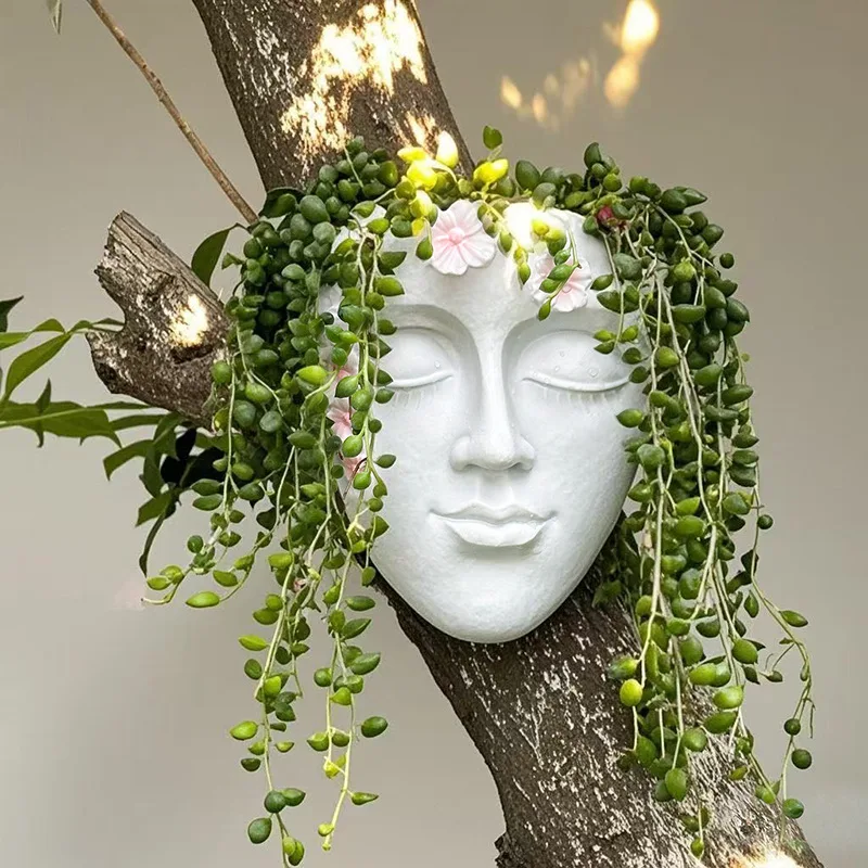 Wall Hanging Modern Sculpture Planter Pot, Human Face Shaped Vase for Home Decor Centerpieces, Office or Outdoor Hanging Decor