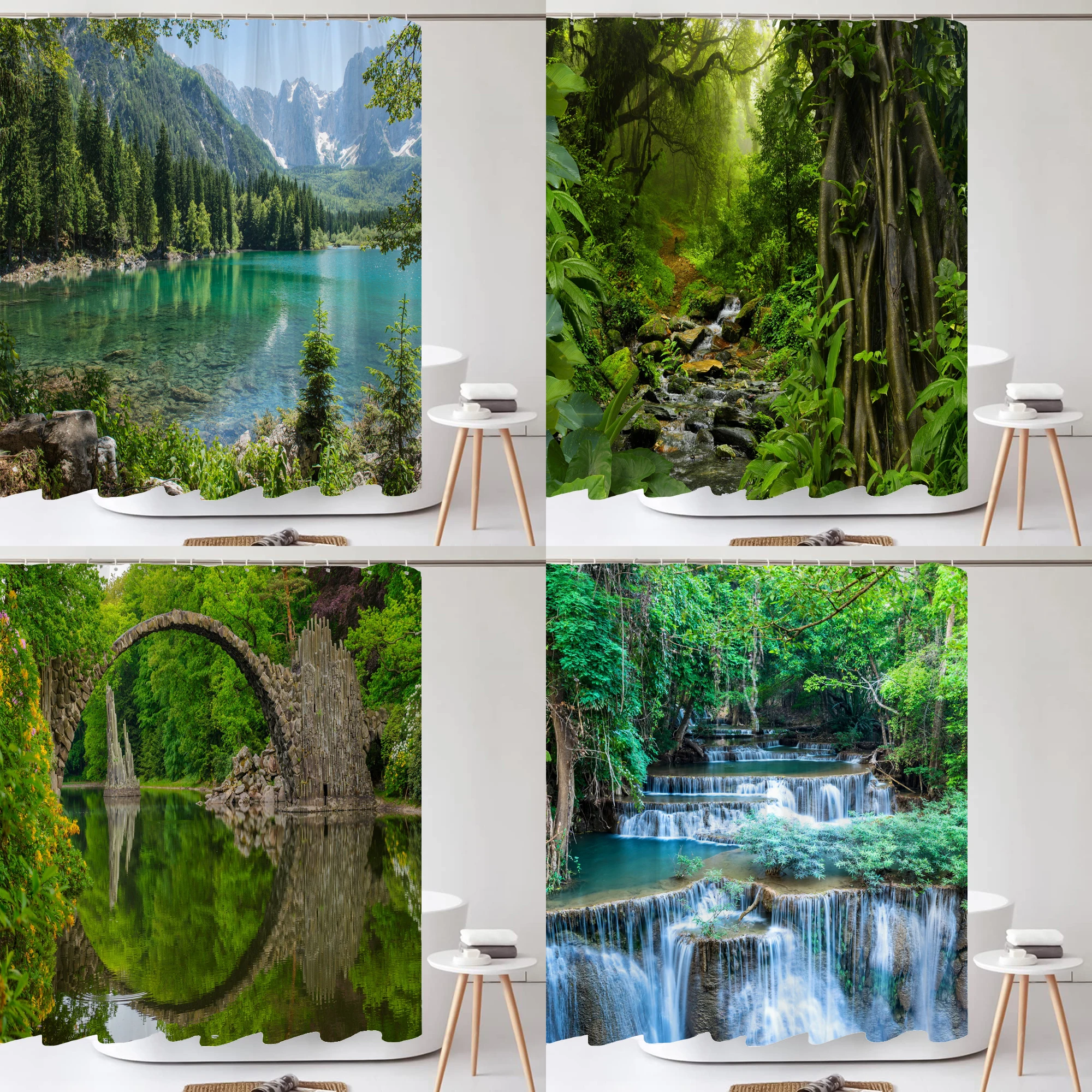

High Quality Natural Landscape Rain Forest Fabric Shower Curtain Waterproof Bath Curtains for Bathroom Decorate with Hooks