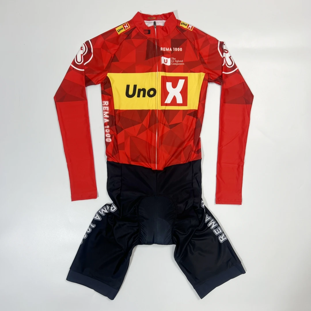 LASER CUT Schaatspak 2026 UNO-X TEAM bodysuit KORTE LANGE MOUW Wielertrui Fietskleding - afbeelding 1