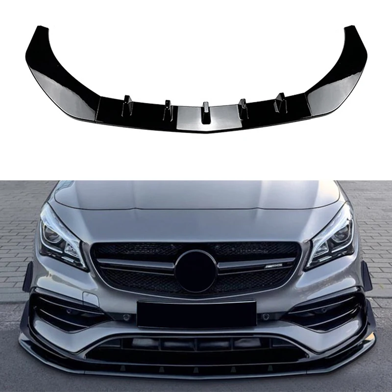 Gloss Black Front Bumper Lip Diffuser Spoiler For Mercedes-Benz CLA-Class C117 CLA200 260 CLA45 AMG 2016-2019