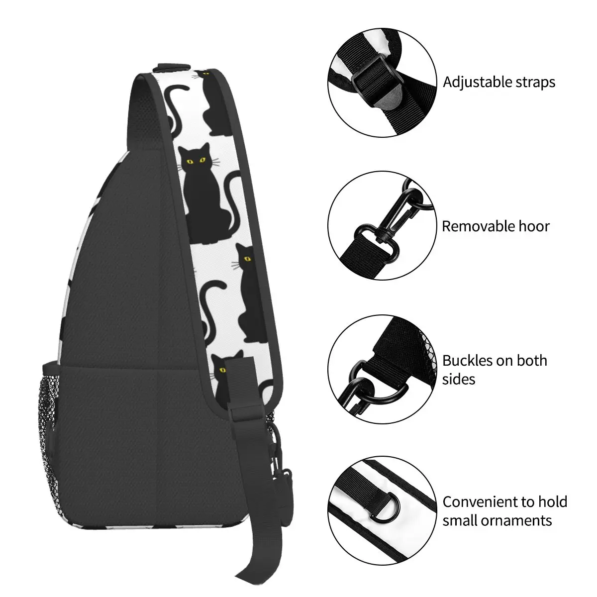 لطيف القطة السوداء حقيبة الصدر الرجال حبال Crossbody على ظهره حقيبة صدر للرجال السفر المشي لمسافات طويلة Daypack حقيبة الكتف