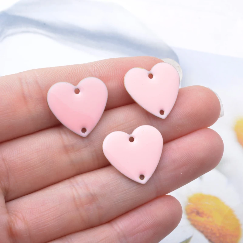 10 Stück Kupfer-Emaille-Herz-Verbinder-Anhänger, beidseitig emaillierte Herzen, Charms für DIY-Schmuck, Ohrring-Zubehör – Detail 9