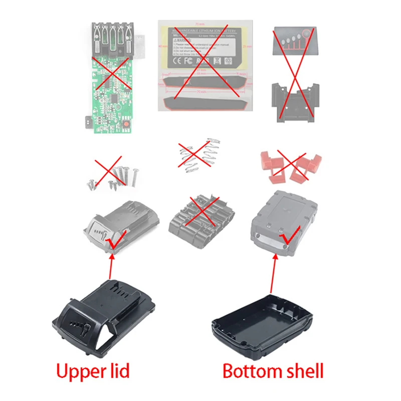 For M18-5 Battery Case Assembly Parts For Milwaukee 18V 48-11-1815 Lithium Battery Upper Cover Back Case Enclosure Accessories