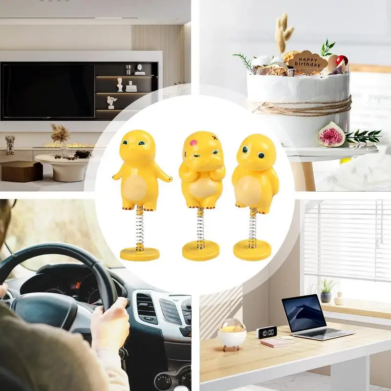 Decoración de cabeza agitadora de dinosaurio para salpicadero de coche, 3 piezas, adorno automático de dibujos animados, Bobbleheads portátiles