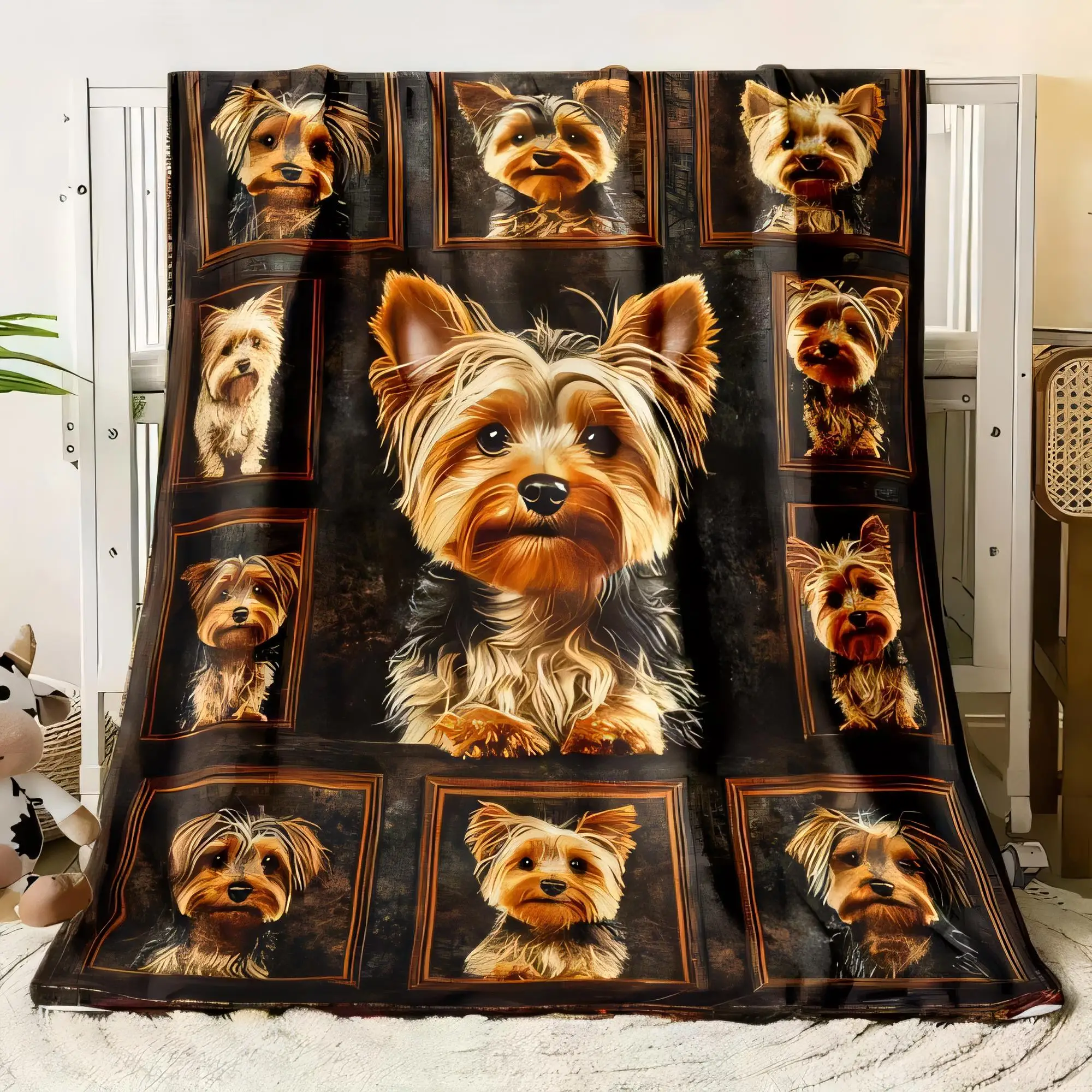 Cute Yorkshire Terrier Portraits Puppy Dog Animal Pet Art Pattern Throw Blanket for Sofa Bed Living Room Home Decor