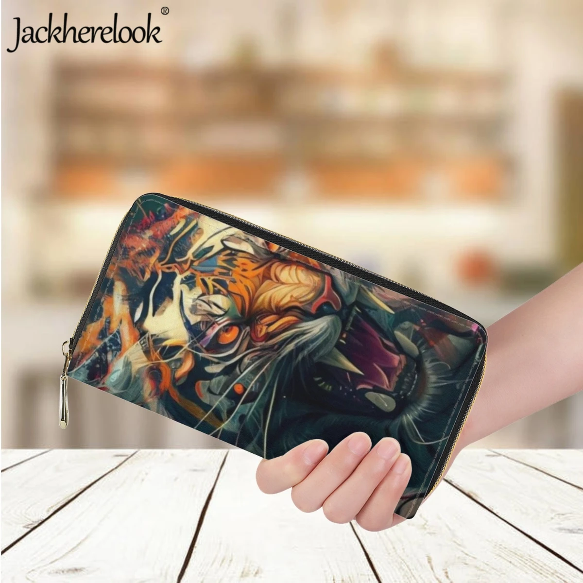 Jackherelook Women's Long Leather Wallet Fashion Trend Luxury Brand Design Bank Card Holder Purse Tiger Pattern Money Bag Clutch