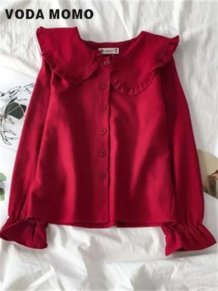 Blusa Coreana de manga larga para mujer, blusa Harajuku informal con cuello japonés, camisa bonita, ocio diario, calle alta, Primavera