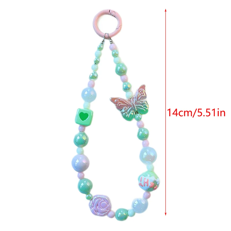 Gradient Butterfly Phone Chain Sweet Color Beads Pendant Charm Sweet Earphone Case Lanyard Wrist Strap Bag Decor Car Key Ring