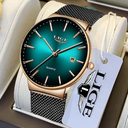 2023 LIGE Luxury Women Watch Fashion Mesh Stainless Steel Wristband Rectangle Digital Female Clock Women's Watches Montre Femme