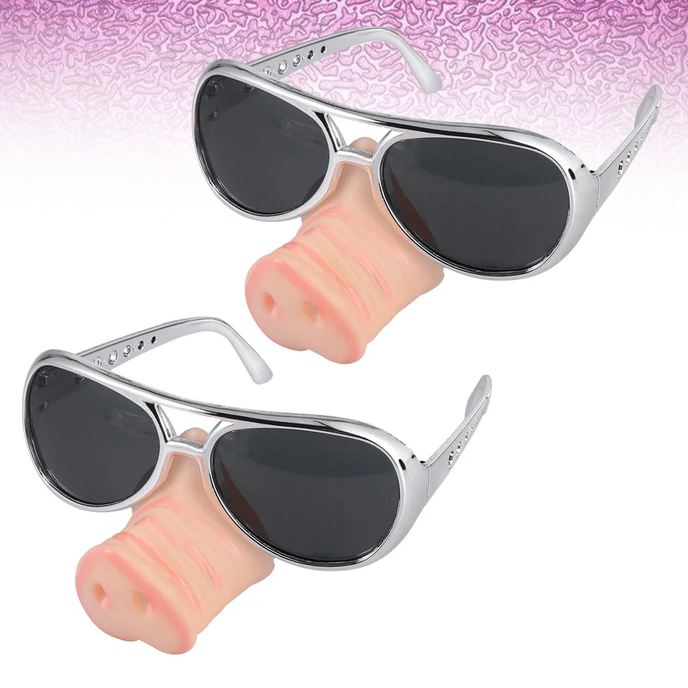 2 Pcs Trendy Sunglasses Pig Nose Props Funny Cosplay Party Eyeglasses Silver Miss