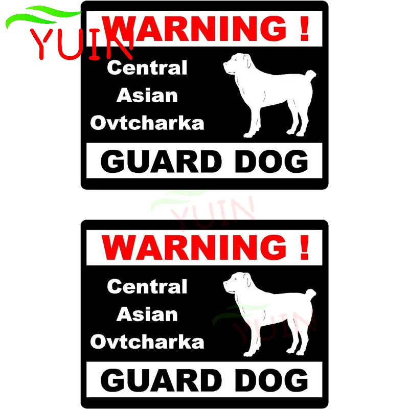 Funny Car Sticker 2x Cartoon WARNING Central Asian Ovtcharka Guard Dog Fun Retro-reflective Car Window Stickers Decals,15*11.5cm