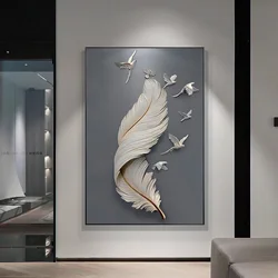 3D Effect Feather Pigeon Canvas Painting Modern Wall Art Poster Print Abstract Minimal Picture for Living Room Home Decor Cuadro