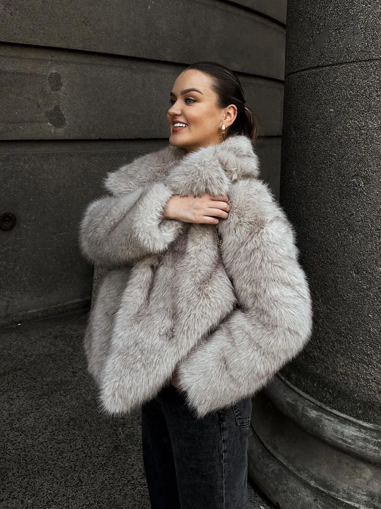 HH Winter Fashion Women Warm Plush Coat Ladies Casual Turn-Down Collar Thick Coat Female Vintage Long Sleeve Short Outerwear