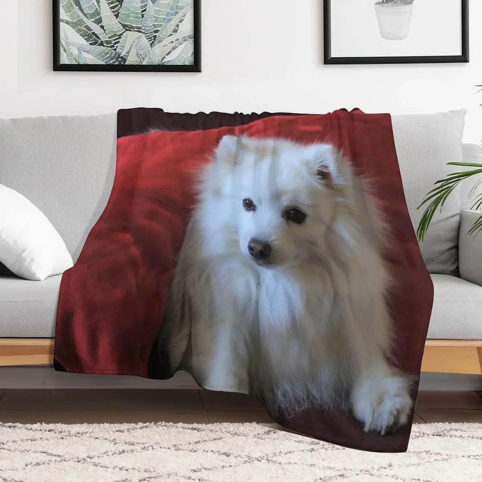 

Japanese Spitz In The Red Throw Blanket Plaid on the sofa Cute Blankets For Bed Thermal Blankets