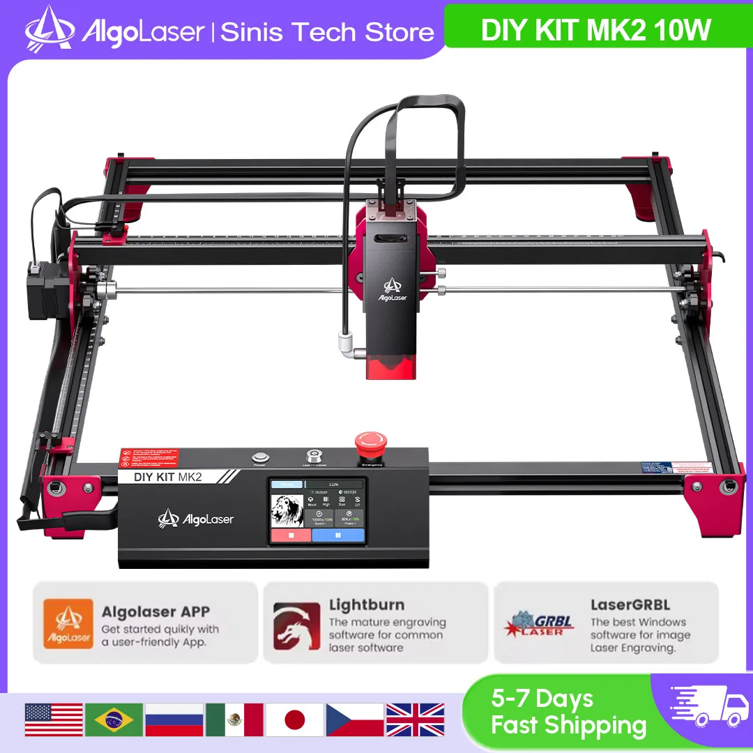 AlgoLaser DIY KIT MK2 Laser Engraver 10W Output Power, 3.5” Color Touch Screen App Offline Control, DIY Engraver Cutter Tool