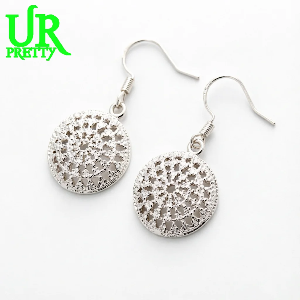 925 Sterling Silver Retro Hollowed Out Circular Plaque Earrings Women Fashion Gift Party Engagement Wedding Charm Jewelry