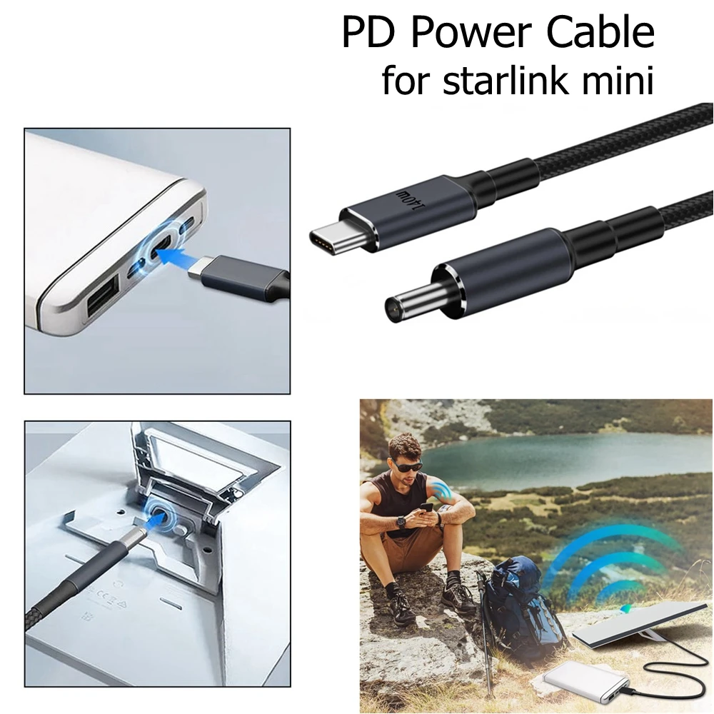 Кабель питания PD 140 Вт для Starlink Mini Кабель для быстрой зарядки 1,8 м USB C к постоянному току Эффективный зарядный кабель для Starlink Mini Аксессуары