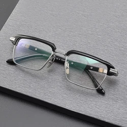 Top Quality Brand Design Square Glasses Frame for Men Handmade Titanium Trendy Eyeglasses Vintage Ultralight Spectacles Eyewear