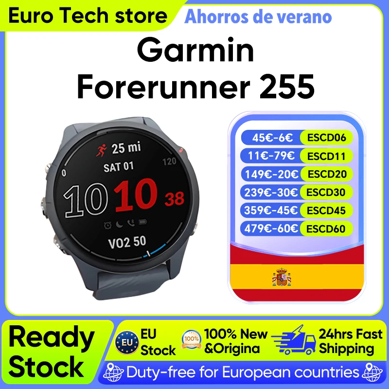 Reloj Inteligente Deportivo Garmin Forerunner 255 de 46 mm con Pantalla a Color de 1.3 Pulgadas, 14 Días de Batería, Monitor de Calorías, RAM, Bluetooth, Wifi, Resistente al Agua 5ATM